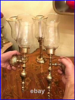 Vintage 4 Brass Wall & Table Candle Holders 2 Wall & 2 Table Candle Holders
