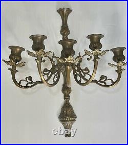 Vintage 5 ARM Ornate Brass CANDELABRA Sconce Wall candle holders