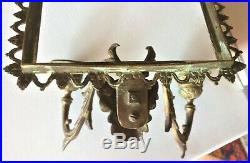 Vintage 7 x 11 satyr head candle holders brass wall frame cadre laiton ca 1900