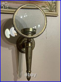 Vintage ART DECO MCM Magnifying Glass Candle Brass Fluted Wall Sconce Torch