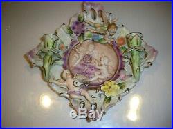 Vintage Allegorical Bisque Wall Sconce Candle Holder Angels Cherubs