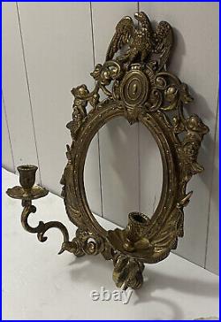 Vintage American Eagle Brass Mirrored Double Arm Ornate Candlestick Wall Sconce