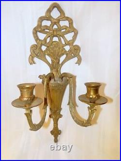 Vintage Antique Quality 2 arm Bronze Brass Candle Wall Art Sconce Candle holder