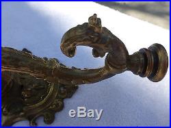 Vintage Antique Solid Bronze Brass Angelic Cherub Wall Sconce Candle Holder
