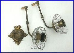 Vintage Art Deco Brass & Glass Sconce Candle Holder Victorian Wall Mount Patina