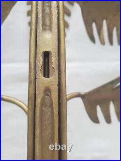 Vintage Art Deco Brass Leaf Design Wall Sconce 2 Arm Candle Holders 20Tall JA