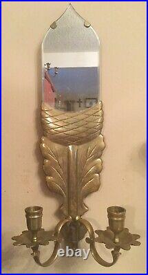 Vintage Art Deco Bronze wall sconce double candle holder withmirror