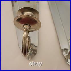 Vintage Art Deco Etched Mirrored Sconce Candleholders