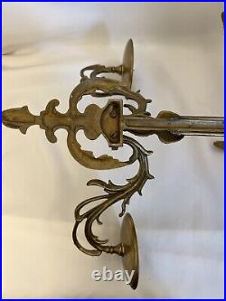 Vintage Art Nouveau Deco Brass Leaf Wall Sconce 2 Arm Candle Holders 19Tall