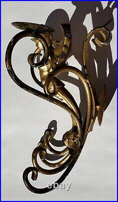 Vintage Art Nouveau Lady Double Candle Holder Wall Hanging Wrought Iron Deco Old