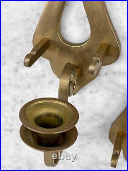 Vintage Arts & Crafts Brass Wall Hanging Candlestick Sconces A Pair