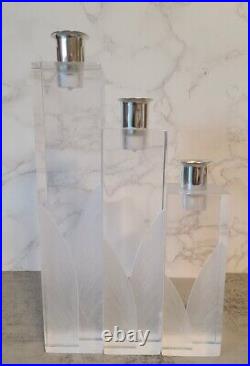 Vintage Astrolite Products Various Sized Lucite & Metal Candle Holder Set x 3