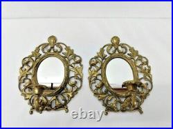 Vintage BRASS Mirror Candle Holder Wall Sconce Fixtures Victorian Shabby French