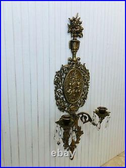 Vintage Baroque Style Brass 2 Candle Wall Lights Sconce, 25 Tall, 10 Wide