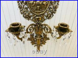 Vintage Baroque Style Brass 2 Candle Wall Lights Sconce, 25 Tall, 10 Wide