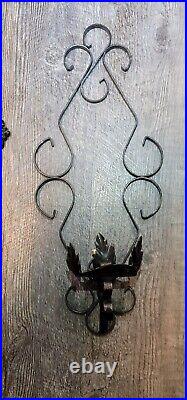 Vintage Black Wrought Iron Wall Sconce Candle Holders Gothic Look
