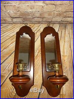 Vintage Bombay Co Pair Wall Scones Candle Holders Mirrors Dark Wood Decoration
