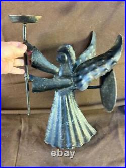 Vintage Bombay Co Wrought Iron Metal Figural Religious Angel Wall Candle Sconce