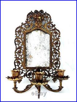 Vintage (Bradley and Hubbard) Brass Wall Sconce Mirror with 3 Candle Holders