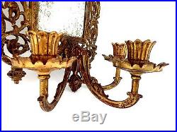 Vintage (Bradley and Hubbard) Brass Wall Sconce Mirror with 3 Candle Holders