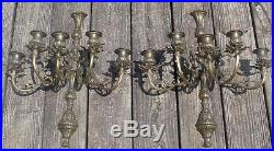 Vintage Brass 5 Arm Candlabra Wall Sconces Ornate