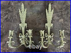 Vintage Brass Bow Double Arm Candlestick Holders Wall Sconces Grandmillennial