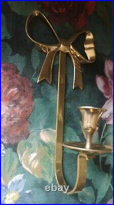 Vintage Brass Bow Wall Sconce X2 Pair Of Gold Candle Holders never used