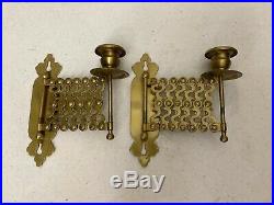 Vintage Brass Candle Holders Accordian Wall Mount Hanging Scissor Arm Sconce