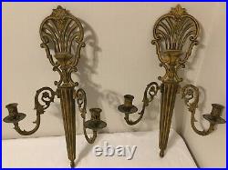 Vintage Brass Candle Sconce Pair Wall Hanging Decor MCM cast iron 23 x13 RARE