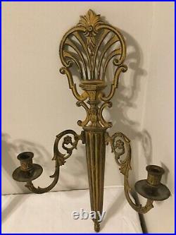 Vintage Brass Candle Sconce Pair Wall Hanging Decor MCM cast iron 23 x13 RARE