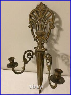 Vintage Brass Candle Sconce Pair Wall Hanging Decor MCM cast iron 23 x13 RARE