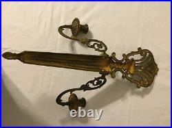 Vintage Brass Candle Sconce Pair Wall Hanging Decor MCM cast iron 23 x13 RARE