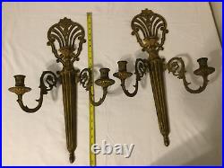 Vintage Brass Candle Sconce Pair Wall Hanging Decor MCM cast iron 23 x13 RARE