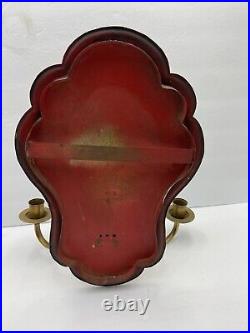 Vintage Brass Candle Wall Sconce 3 Candle Holders Colorful Art