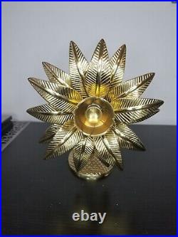 Vintage Brass Candle Wall Sconce Pineapple Palm Tree Hollywood Regency