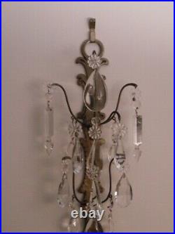 Vintage Brass & Crystal Prisms French Style Candle Holder Wall Sconce Pretty