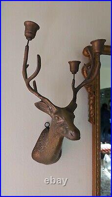Vintage Brass Deer Candelabra Wall Hanging 14.5