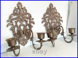 Vintage Brass Double Arm Candle Sconces 14.5 Candlestick or Votive Holders Set
