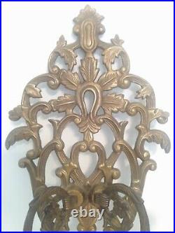 Vintage Brass Double Arm Wall Candle Holders Sconces 14.5 Candlabra Set