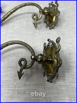 Vintage Brass Dragon Wall Sconce Moveable Candle Holders 8-1/2
