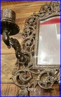 Vintage Brass Frame Mirtor Candle Sconce-gothic-ghost-rare
