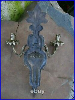 Vintage Brass Louis XV Style Beautiful Figural Double Candle Holder Wall Mount