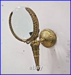 Vintage Brass Magnifying Candle Holder Wall Sconce Antique Art Deco Wreath