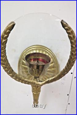 Vintage Brass Magnifying Candle Holder Wall Sconce Antique Art Deco Wreath
