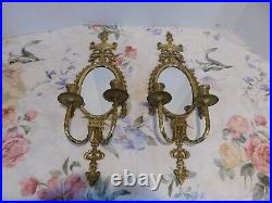 Vintage Brass Mirrored Candle Holders Sconces Set of 2