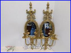 Vintage Brass Mirrored Candle Holders Sconces Set of 2