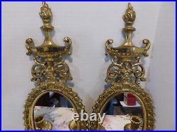 Vintage Brass Mirrored Candle Holders Sconces Set of 2