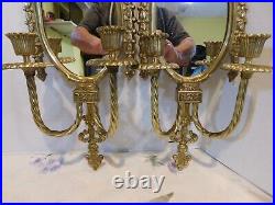 Vintage Brass Mirrored Candle Holders Sconces Set of 2