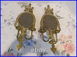 Vintage Brass Mirrored Candle Holders Sconces Set of 2