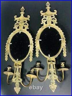Vintage Brass Pair Glo-Mar ArtWorks Wall Sconces with Mirror & Candle Holders
